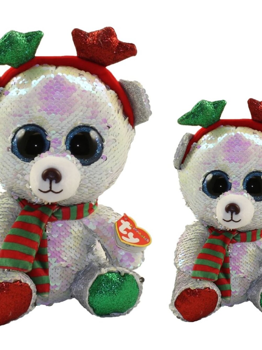 TY Flippables Sequin Plush, Mistletoe Polar Bear (Included One 9" and One 6")